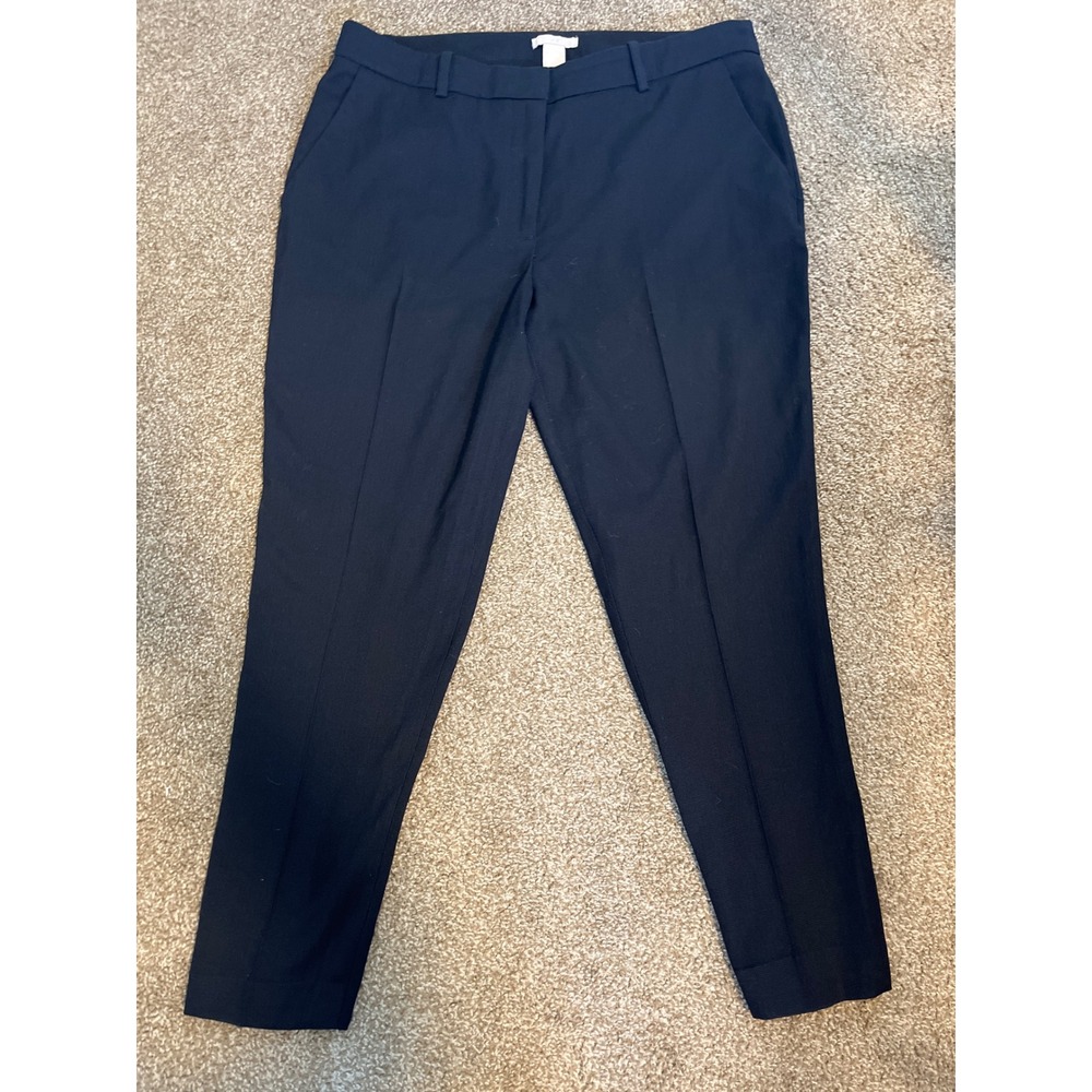 H&M Womens Navy Blue Herringbone Tailored Ankle Pants Size 10